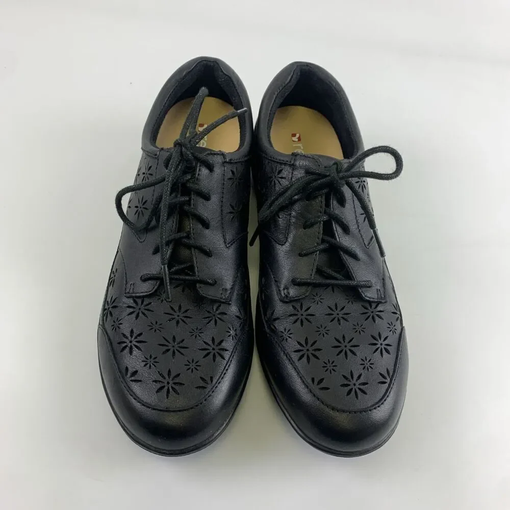 Revere Orlando Black Stretch Leather Lace Up Shoe Flat Comfort Cut Out Womens 9